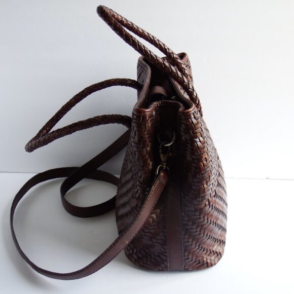 Fossil Brown Leather Woven Bag w/Crossbody Strap - Picture 2 of 4